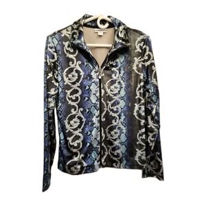 Mirror Image Velour Jacket Women's Small Full Zip Black Silver Leisurewear EUC